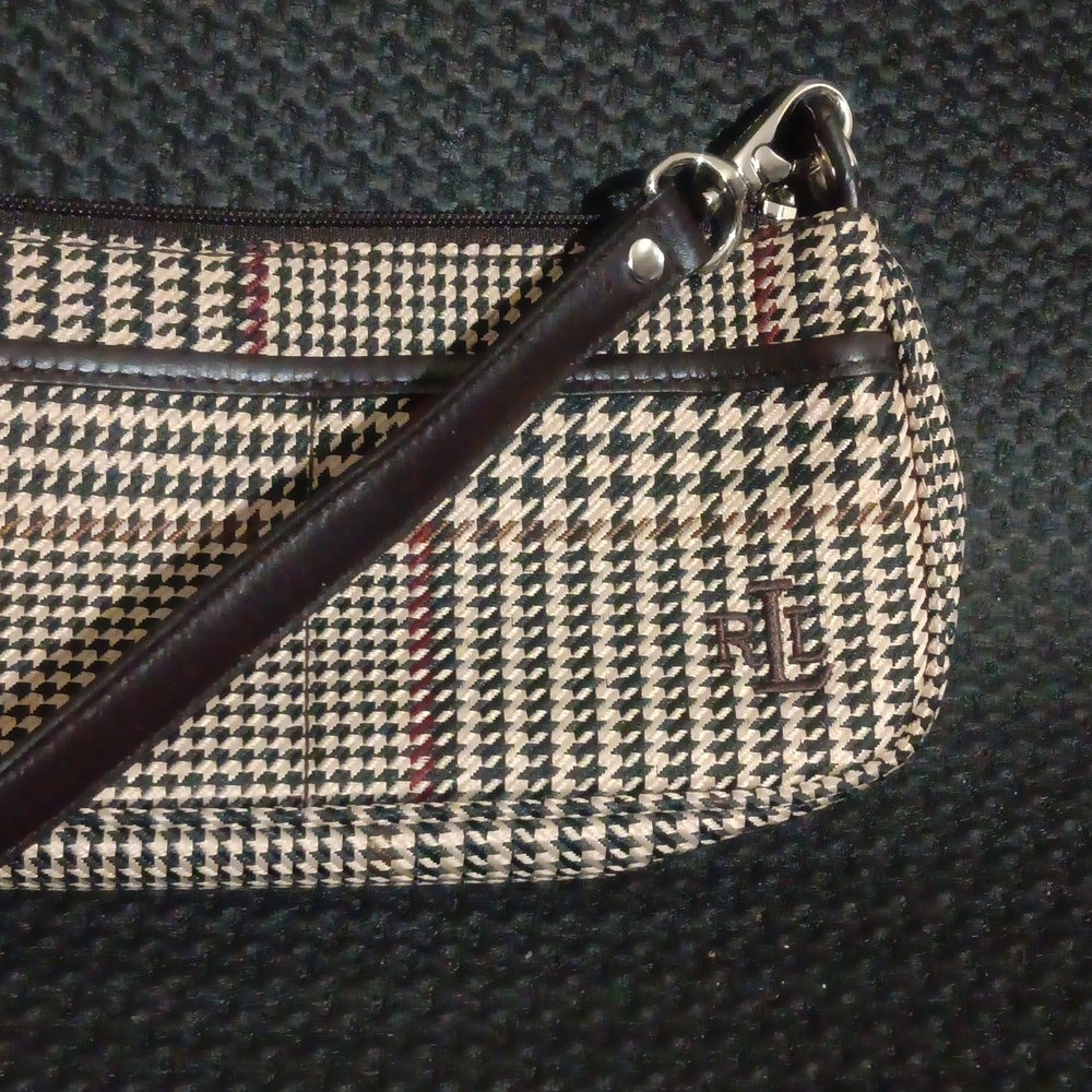 Lauren Ralph Lauren Black & Cream Houndstooth Shoulder Bag with Red Accents - Picture 2 of 6